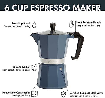 Primula Classic Moka Pot Stovetop Espresso and Coffee Maker, Italian and Cuban Cafetera for Rich Espresso Brewing, Durable Aluminum Greca Coffee Maker with Easy Grip Handle, 6-Cup, Blue