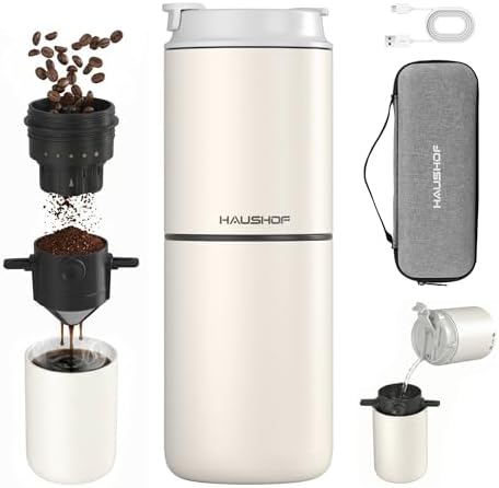 HAUSHOF Camping Coffee Maker, Coffee Grinder for Travel