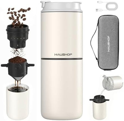 HAUSHOF Camping Coffee Maker, Coffee Grinder for Travel