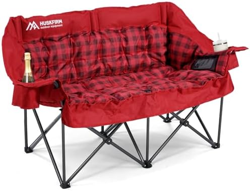 Huskfirm Padded Double Camping Chair, Heavy Duty Camping Loveseat, Red