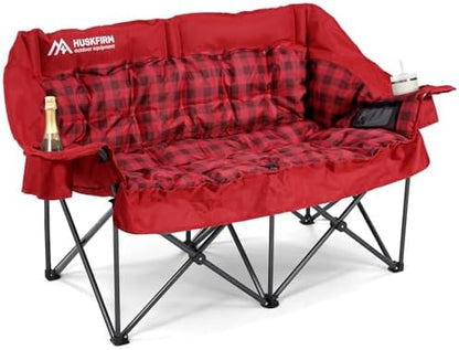 Huskfirm Padded Double Camping Chair, Heavy Duty Camping Loveseat, Red