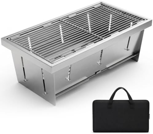 Portable Stainless Steel Charcoal Grill, Foldable Tabletop BBQ Grill for Camping, Backpacking, Hiking, Picnic - Ultra Compact & Lightweight