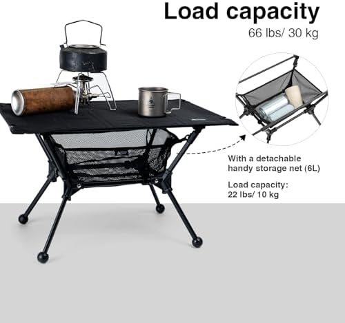ONETIGRIS Dipper Camping Table, Lightweight Portable Folding Table with Mesh Storage Net, High/Low Options, Ideal for Camping, Hiking, Tailgating, Beach, Picnic, Travel, Backyard