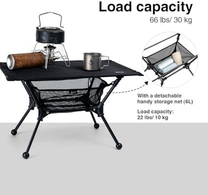 ONETIGRIS Dipper Camping Table, Lightweight Portable Folding Table with Mesh Storage Net, High/Low Options, Ideal for Camping, Hiking, Tailgating, Beach, Picnic, Travel, Backyard