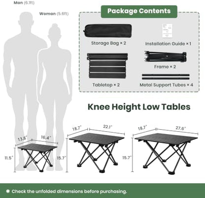2 Pack Camping Table Foldable, Portable Folding Beach Table, Black-L