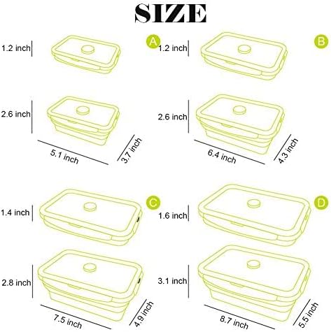 4 Pack Collapsible Silicone Food Containers Storage Lunch Bento Box with Lid BPA Free for Camping, Hiking (Blue, 4PC)