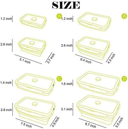 4 Pack Collapsible Silicone Food Containers Storage Lunch Bento Box with Lid BPA Free for Camping, Hiking (Blue, 4PC)