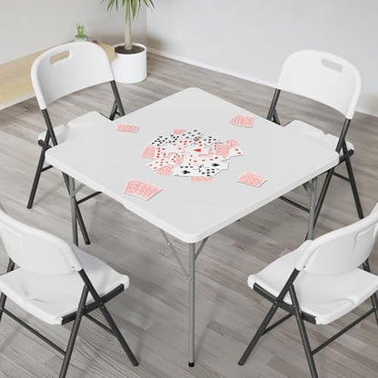VINGLI 38" Fold in Half Square Table, Bi-Folding Commercial Portable Plastic Dining Table for Kitchen Outdoor Party Wedding Event, White