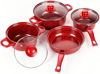 13 Piece Set Non-Stick Cookware Set, Portable Lightweight Cast Iron Pots and Pans with Glass Lids and Nylon Utensils for Outdoor Camping Picnic Travel Cookware
