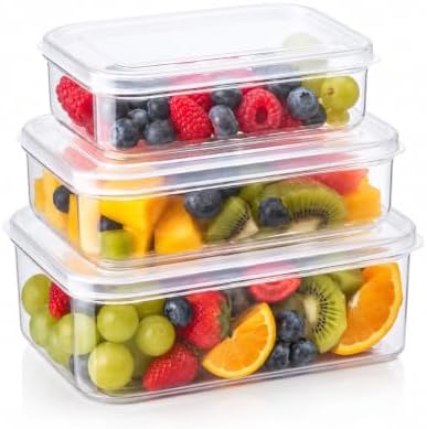 Lustroware 3 Set, Micro Clear Kitchen Pantry Food Storage Container Set with Lid, Shatterproof, BPA Free, Dishwasher, Microwave Safe Canister, Fridge Refrigerator Organizer (1.0qt / 1.4qt / 2.3qt)