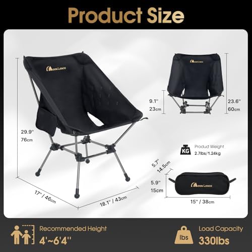 MOON LENCE Portable Camping Chair Plus, Larger & Roomier, Compact and Lightweight, Folding Chair for Backpacking Hiking Beach, Ultralight Camp Chair 330Lbs Capacity