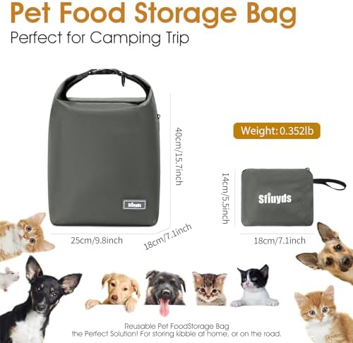 Travel Dog Food Container Pet Food Storage Bag Containers 2PCS Collapsible Travel Dog Bowls Waterproof Camping Storage Essentials Kibble Carrier 20L Easy to Clean (Grey, Large)