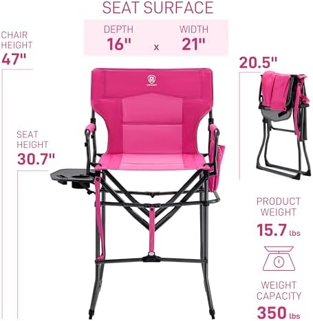 EVER ADVANCED Portable 30.7" Seat Height Tall Camping Directors Chair
