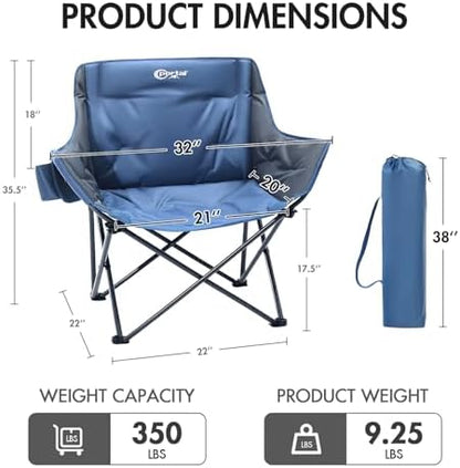 Portal 32" Oversized Camping Chair, Foldable Heavy Duty 350 lb Padded Ergonomic Seat for Big & Tall Adults, Pinch-Free Extra Wide Design Featuring Cup Holder & Carry Bag for Fishing, Lawn & Sidelines