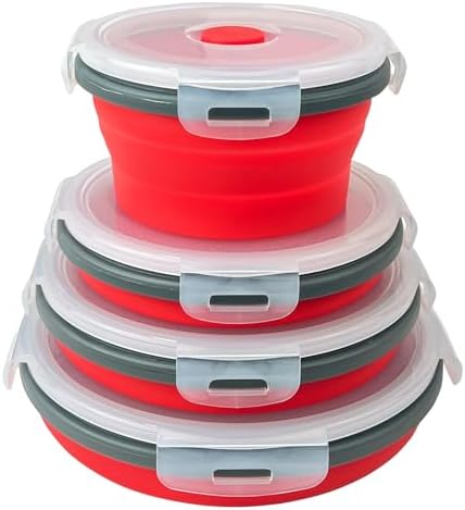 Guyuyii 4 Pack Food-Grade Silicone Collapsible Bowls with Lids for Camping