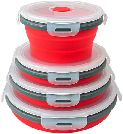 Guyuyii 4 Pack Food-Grade Silicone Collapsible Bowls with Lids for Camping