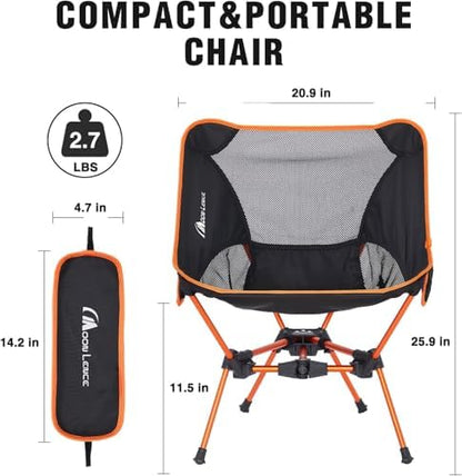 MOON LENCE Portable Camping Chair Backpacking Chair - The 4th Generation Ultralight Folding Chair - Compact, Lightweight Foldable Chairs for Hiking Mountaineering, Beach (Orange-2Pack)