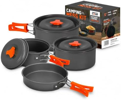 Smokey Camp Camping Cookware Mess Kit Set with Stove - Backpacking Camping Pots and Pans Set, All in One Non-Stick Camping Cooking Set, Portable Stove, Hiking, Picnic, Outdoor & Camping Cookware Set