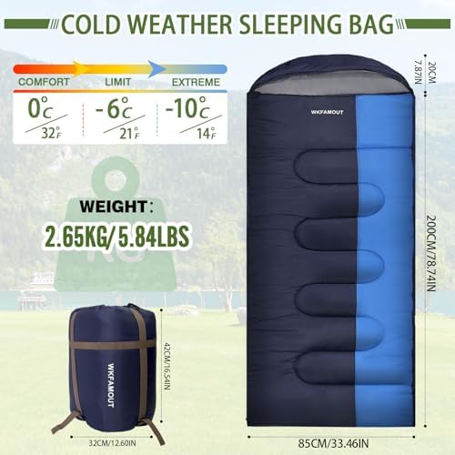 0 Degree Sleeping Bags Waterproof for Adults, Cold Weather Machine Washable Sleeping Bag with Compression Sack for 3-4 Season Camping Outdoor