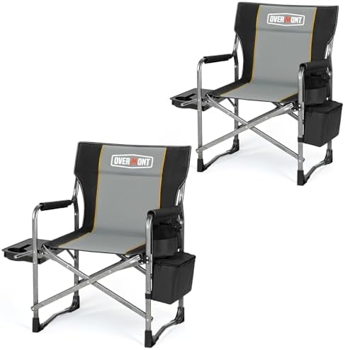 Overmont 2 Pack Folding Camping Chairs with Side Tables, 400 lb Each
