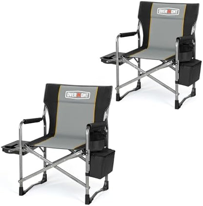 Overmont 2 Pack Folding Camping Chairs with Side Tables, 400 lb Each