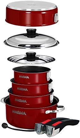 Magma A10-366-MR-2-IND 10 Pc Stainless Steel NonStick Nesting Cookware Set