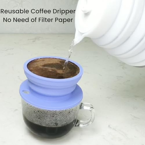 Travel Kettle Electric Collapsible, Portable Electric Kettle Silicone + Paperless Collapsible Coffee Dripper, Travel Pour Over Coffee Maker Single Cup, White