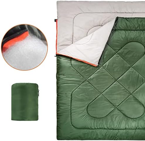 Amazon Basics Double Sleeping Bag for Adults, 40°F Cold Weather Two-Person Camping Bag, Queen Size 87" x 59", Olive Green
