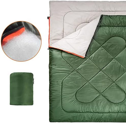 Amazon Basics Double Sleeping Bag for Adults, 40°F Cold Weather Two-Person Camping Bag, Queen Size 87" x 59", Olive Green