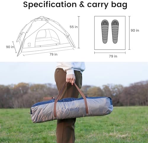 S'more Tirami Instant Setup Camping Tent, Dome Tent Included Rainfly Blocks Wind & Rain, Lightweight and Easy Set Up Outdoor Tent, 1/2 Person Quick Pop Up Tent Great for Hiking, Backing