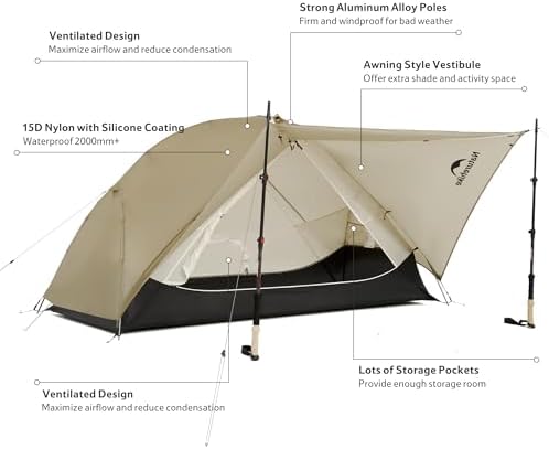 Naturehike Mongar Upgraded 1/2/3 Person Backpacking Tent,Waterproof Lightweight Camping Tent with Footprint