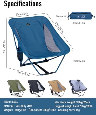 iClimb Low Ultralight Compact Folding Chair (Blue)