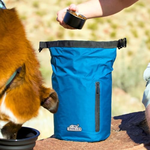 Callieco Dog Food Travel Bag w/ 1 Cup Scoop and Zipper Side Pocket | Waterproof Kibble Storage Container for Home, Road Trips, Camping, Boarding and More (Blue, 64 Cups)