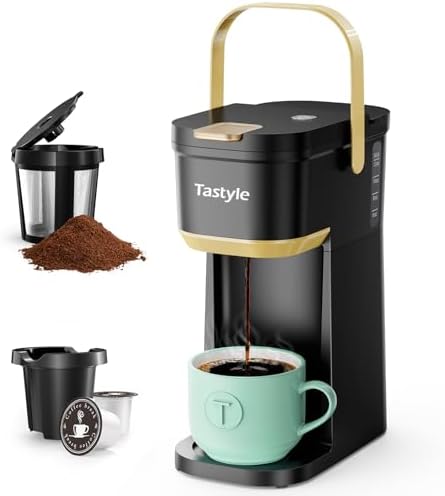 Tastyle Mini Single Serve Coffee Maker for K Cups and Grounds with Handle