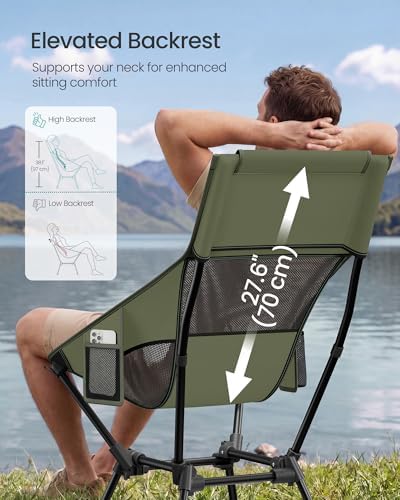 SONGMICS Camping Chair, Steel Frame, Supports 330.7 lb, 2 Storage Pockets