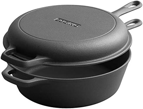 EDGING CASTING 2-in-1 Pre-Seasoned Cast Iron Dutch Oven Pot with Skillet Lid Set, 10" Skillet 3QT Pot for Cooking, Baking, Frying and Camping