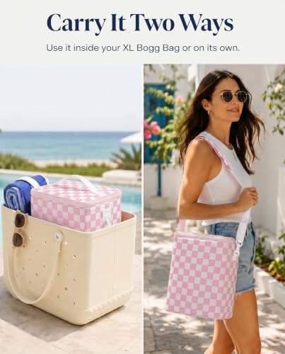 Insulated Cooler Organizer Insert Compatible with XL Bogg Bag,2-in-1 Dry-Wet Separate Tote Insert Leakproof Cooler&Mesh Storage Bag,Bogg Bag Accessories for Beach,Camping
