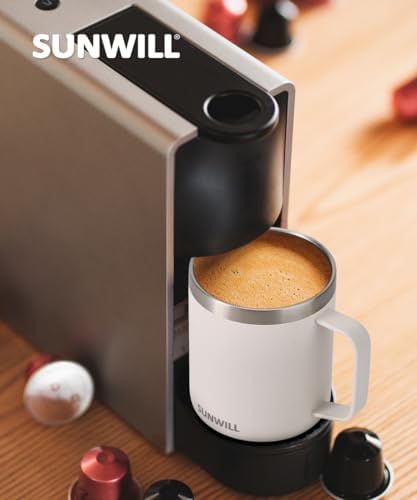 SUNWILL Travel Coffee Mug with Lid, Insulated Tumbler with Handle, 14 oz Stainless Steel Cup for Home, Office, Camping, Powder Coated Cream