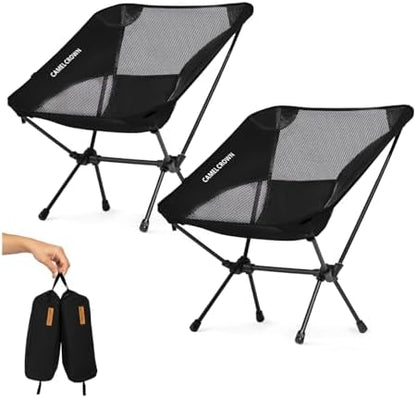CAMEL CROWN Portable Camping Chair Lightweight Compact Folding Chair Mesh for Outdoor Camp Travel Beach Picnic Festival Hiking Backpacking Black 2 Pack
