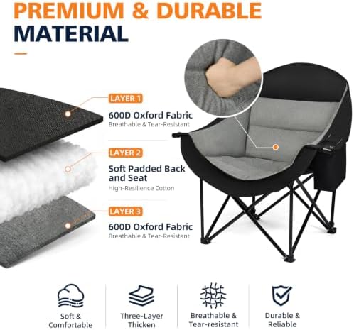 Oversized Camping Chair - Heavy Duty Padded Lawn Chair for Adults