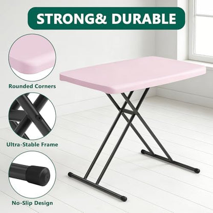 Folding Table- Small Desk Adjustable Height TV Tray for Laptop, Couch, Camping - Heavy Duty Utility Foldable Table for Small Spaces, No Assembly Required, Granite (Pink, 30in-2pack)