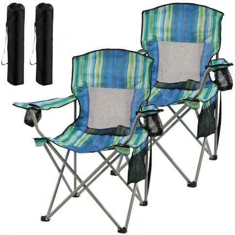 HULKFIT 2 Pack Folding Camping Chair,Portable Outdoor Beach Chair for Adults with Breathable Mesh Back, Cup Holder & Carry Bag,Ideal for Backyard, Tailgating, Hiking & Travel,Camouflage Stripes
