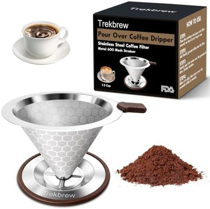 Pour Over Coffee Dripper, Stainless Steel Coffee Filter 600 Mesh Ultra-Fine,Paperless Reusable Coffee Filter,1-2 Cup Portable Single Serve Coffee Maker for Home Office Travel