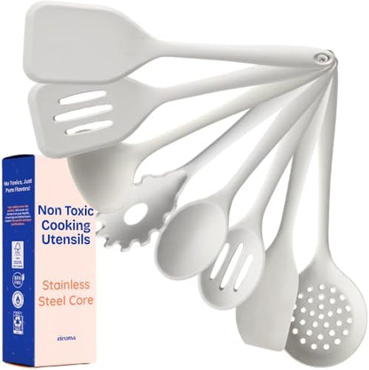 NonToxic Platinum Silicone Utensils, 100% Plastic-Free, 8-Pcs, Gray