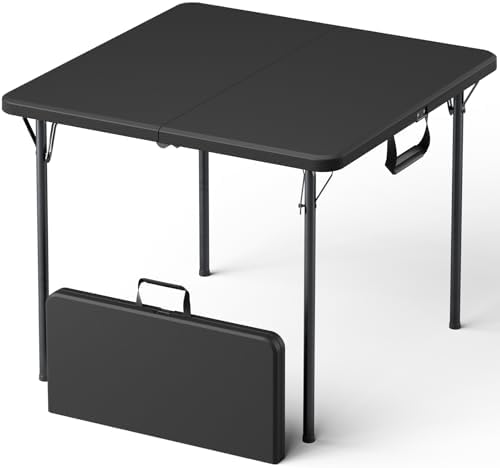Folding Table, 36 Inch Square Foldable Card Table with Carrying Handle, Heavy Duty Fold-in-Half Portable Table No Assembly, Ideal for Picnic, Camping, RV Travel, Parties, BBQs, Crafting and Indoor Use