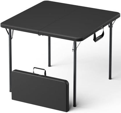 Folding Table, 36 Inch Square Foldable Card Table with Carrying Handle, Heavy Duty Fold-in-Half Portable Table No Assembly, Ideal for Picnic, Camping, RV Travel, Parties, BBQs, Crafting and Indoor Use