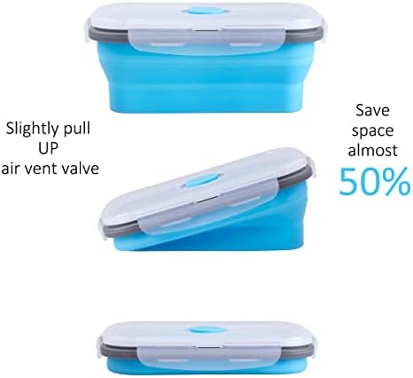 Collapsible Food Storage Containers with Airtight Lid & Air Vent, 16.9 oz, Kitchen Stacking Silicone Collapsible Meal Prep Container Set for Leftover, Microwave Freezer Dishwasher Safe, Blue, Set of 4