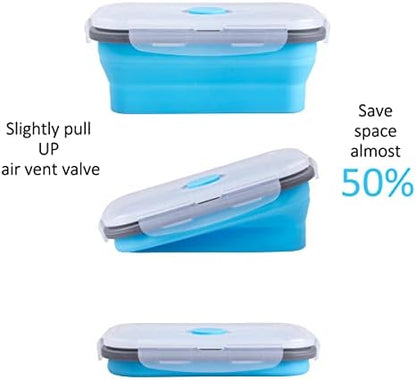 Collapsible Food Storage Containers with Airtight Lid & Air Vent, 16.9 oz, Kitchen Stacking Silicone Collapsible Meal Prep Container Set for Leftover, Microwave Freezer Dishwasher Safe, Blue, Set of 4