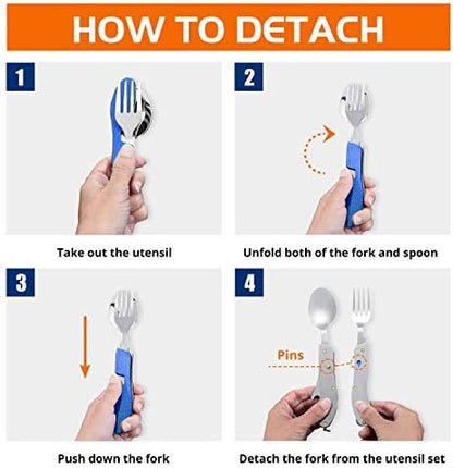 Hikenture Camping Utensils,4-in-1 Fork Spoon Knife Set(Blue 2pack)