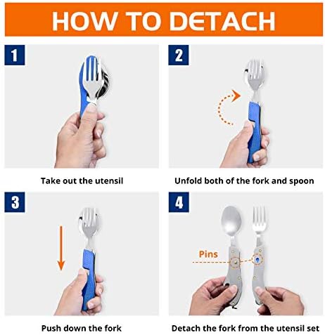 Camping Utensils, 4-in-1 Stainless Steel Fork Spoon Knife Set(Blue)